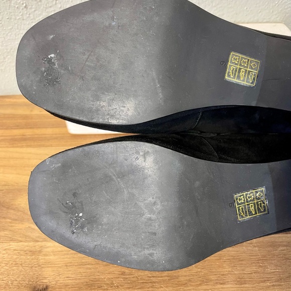 Jeffrey Campbell Suede Block Heel Loafers Gold Horsebit Hardware Size 9 Timeless - Picture 8 of 10